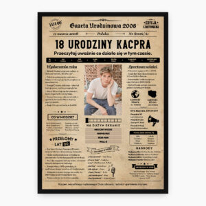Plakat gazeta urodzinowa na 18 urodziny – personalizowany ze zdjęciem