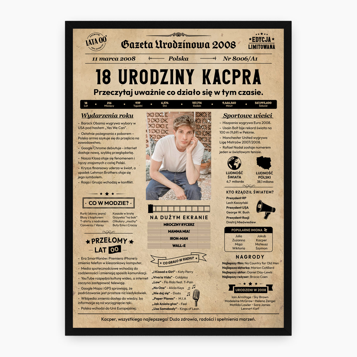 Plakat gazeta urodzinowa na 18 urodziny – personalizowany ze zdjęciem