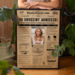 Personalizowany Plakat Gazeta Urodzinowa - Prezent na 40 Urodziny