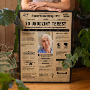 Personalizowany plakat gazeta na 70 urodziny ze zdjęciem jubilata