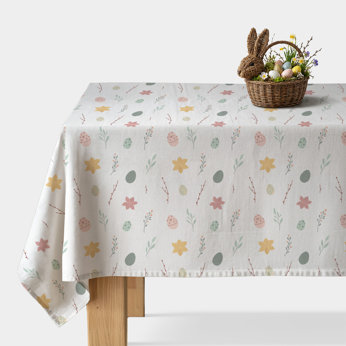 obrus wielkanocny na wymiar biały w pastelowe pisanki