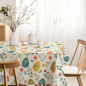Obrus wielkanocny z nadrukiem – jasna aranżacja w jadalni