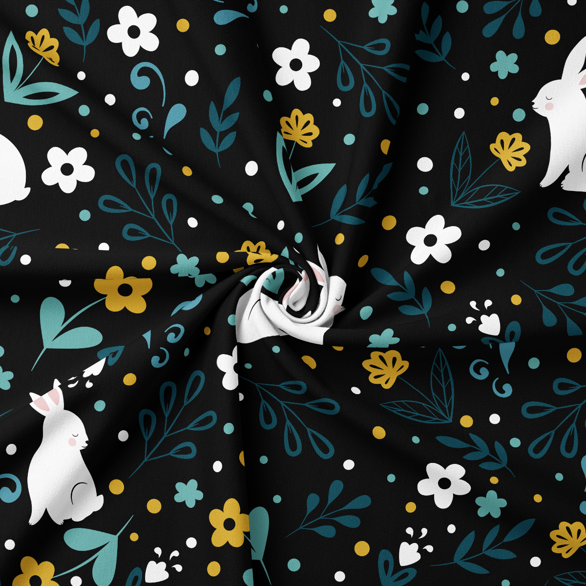 Obrus wielkanocny czarny w zajączki – elegancki zwis materiału