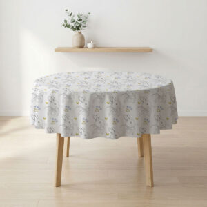 Okrągły obrus wielkanocny w jasnej aranżacji wnętrza