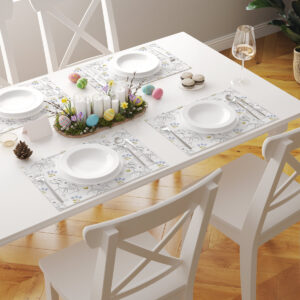 Wielkanocna aranżacja stołu z podkładkami w króliczki