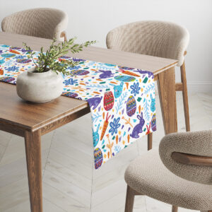 Bieżnik z motywem wielkanocnym na jasnym stole w nowoczesnej, przytulnej aranżacji