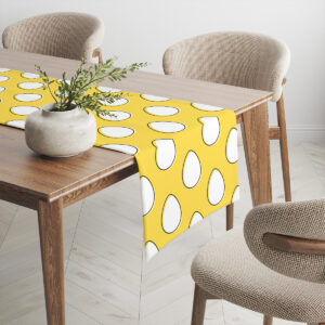 Bieżnik rozłożony na jadalnianym stole w nowoczesnym wnętrzu, widok boczny