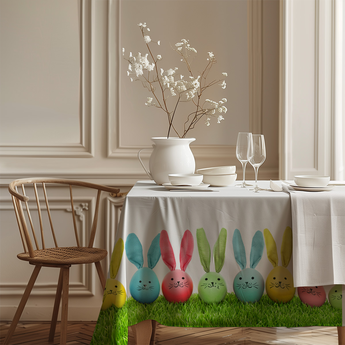 Widok rogu stołu ukazujący wzór przy krawędzi i dopasowanie motywu do wnętrza