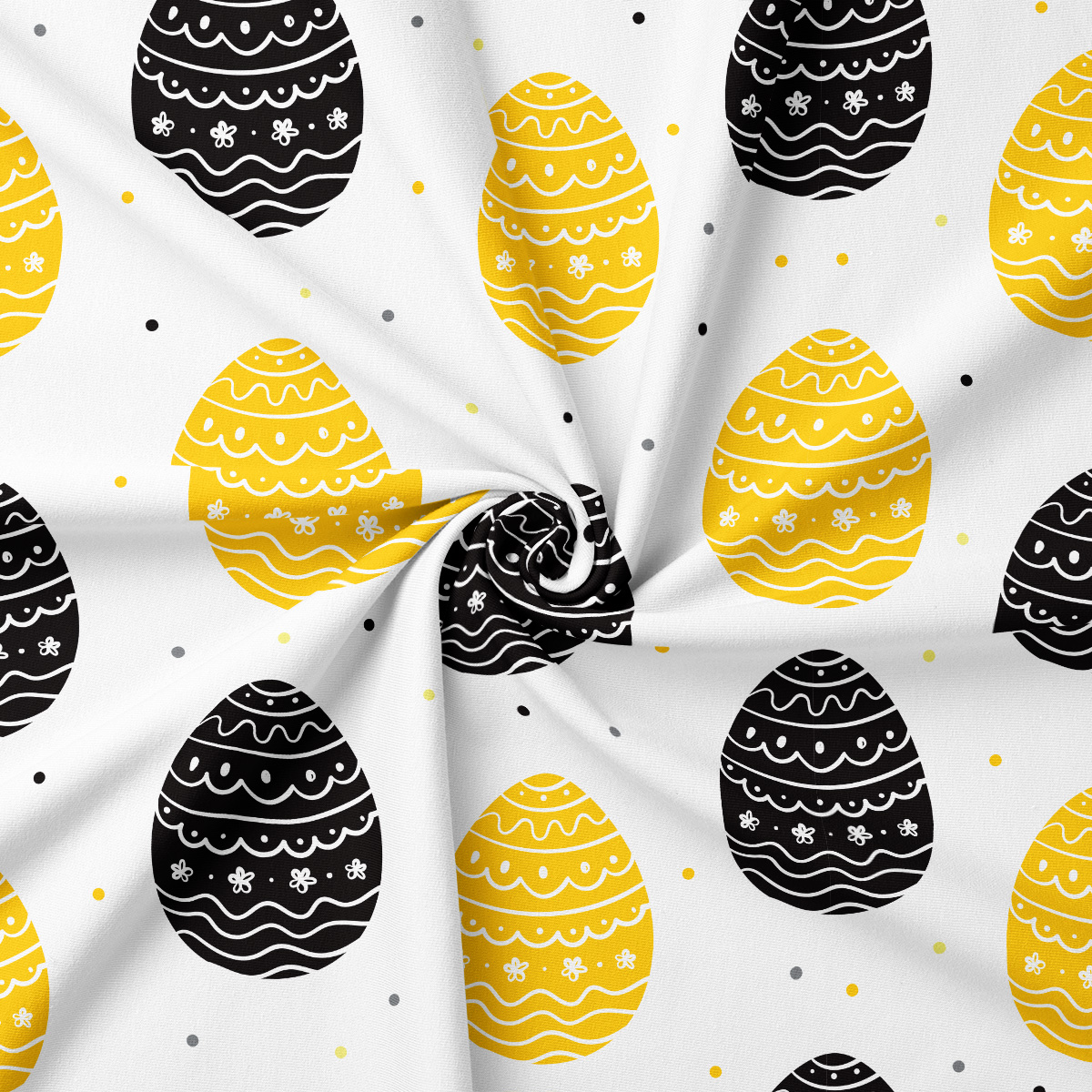 Zbliżenie na wzór tkaniny z dekoracyjnymi pisankami i drobnymi kropkami