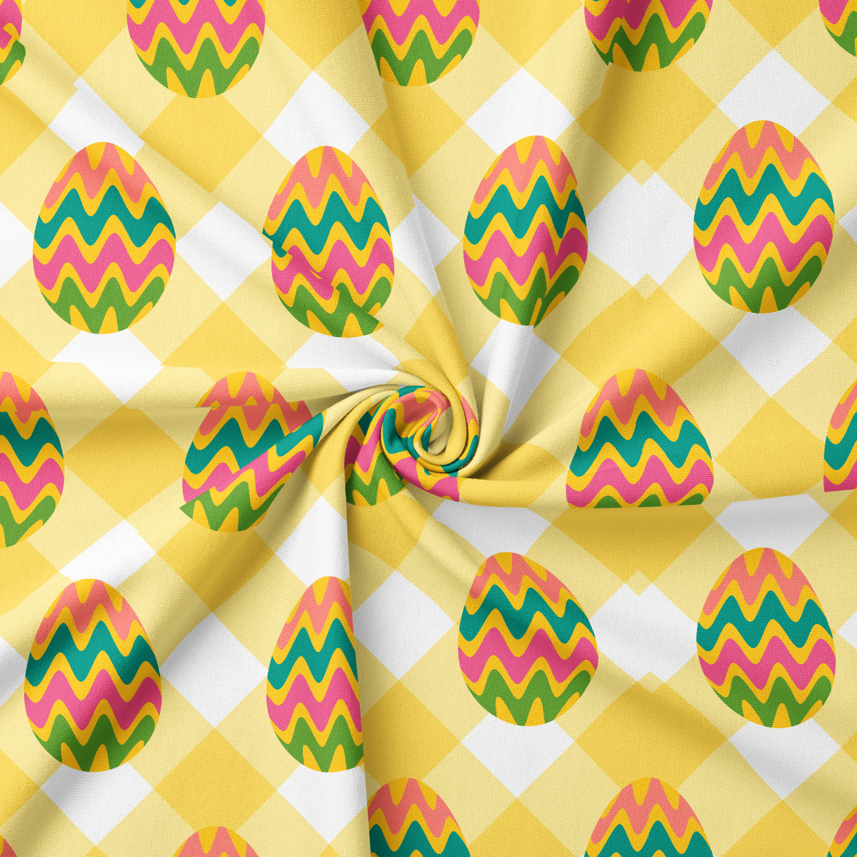 Zbliżenie na fakturę tkaniny i powtarzające się motywy pisanek