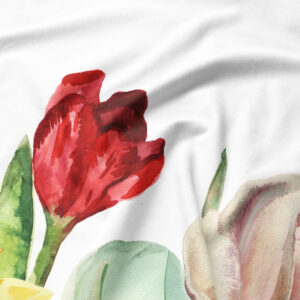 detal akwarelowego czerwonego tulipana nadrukowanego na tkaninie podkładki