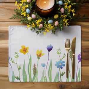 Podkładka w aranżacji wielkanocnej z wieńcem z pisanek i świecą