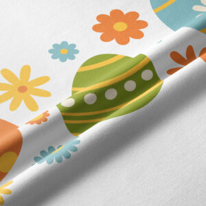 Zbliżenie na jakość nadruku i szczegóły pisanek z akcentami zieleni i pomarańczu