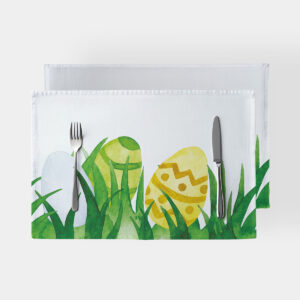 Podkładka z motywem akwarelowych pisanek w trawie, widok z przodu