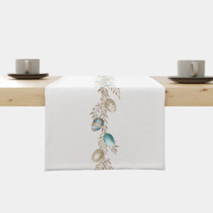 główne ujęcie bieżnika z centralnym motywem pisanek i gałązek na jasnym tle