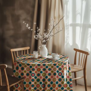 aranżacja stołu z obrusem, wazonem z gałązkami i filiżanką w jasnym wnętrzu