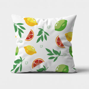 Poduszka dekoracyjna z wzorem cytrusów i zielonych listków na jasnym tle