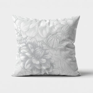 Poduszka dekoracyjna z szarym rysunkiem piwonii na jasnym tle — główne ujęcie
