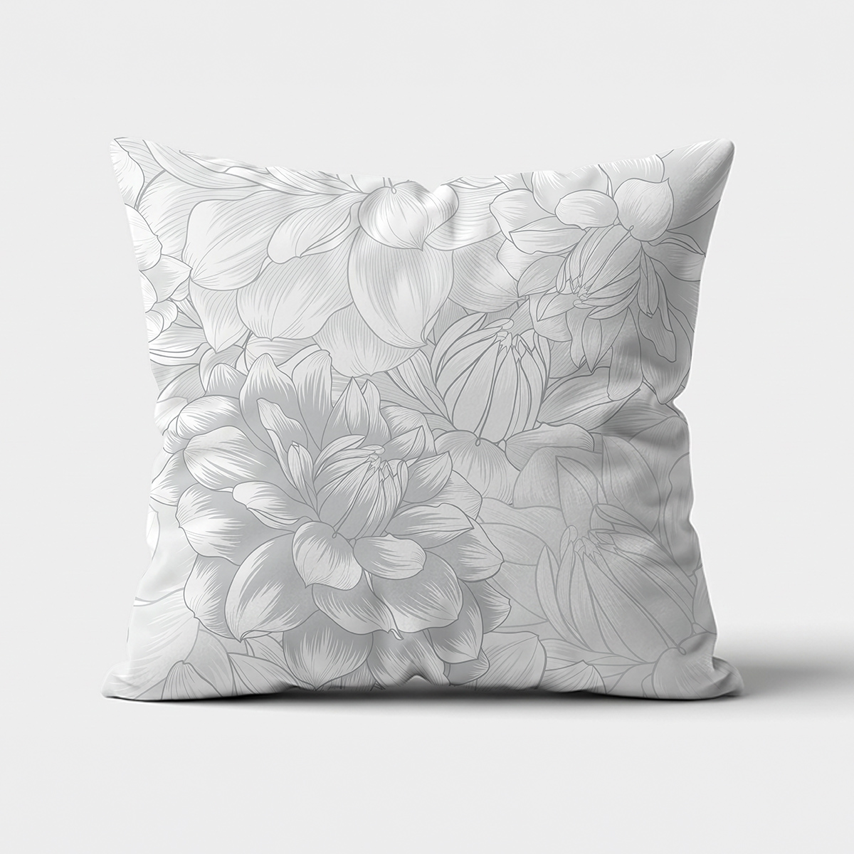 Poduszka dekoracyjna z szarym rysunkiem piwonii na jasnym tle — główne ujęcie