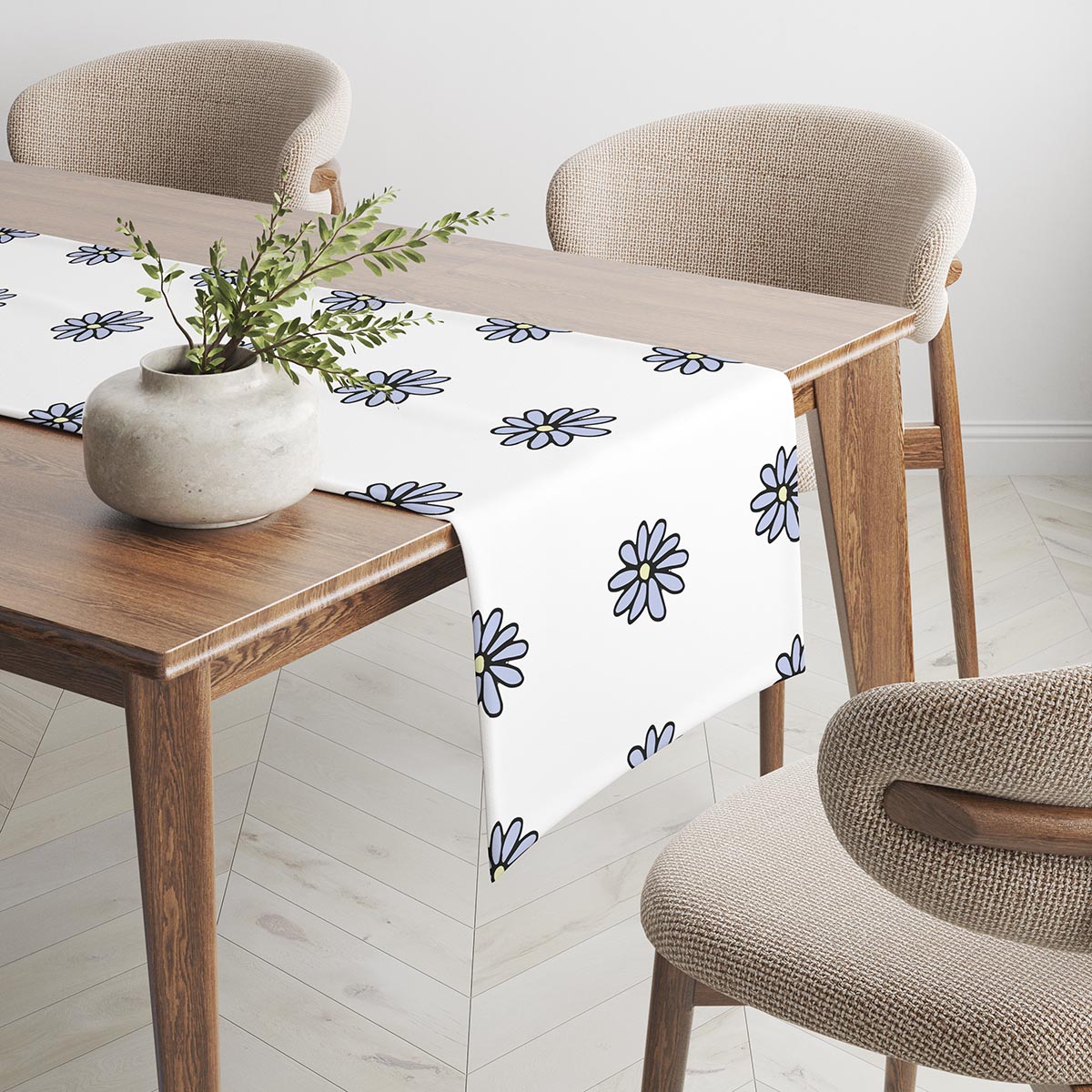 Kątowy widok bieżnika pokazujący rozmieszczenie wzoru stokrotek