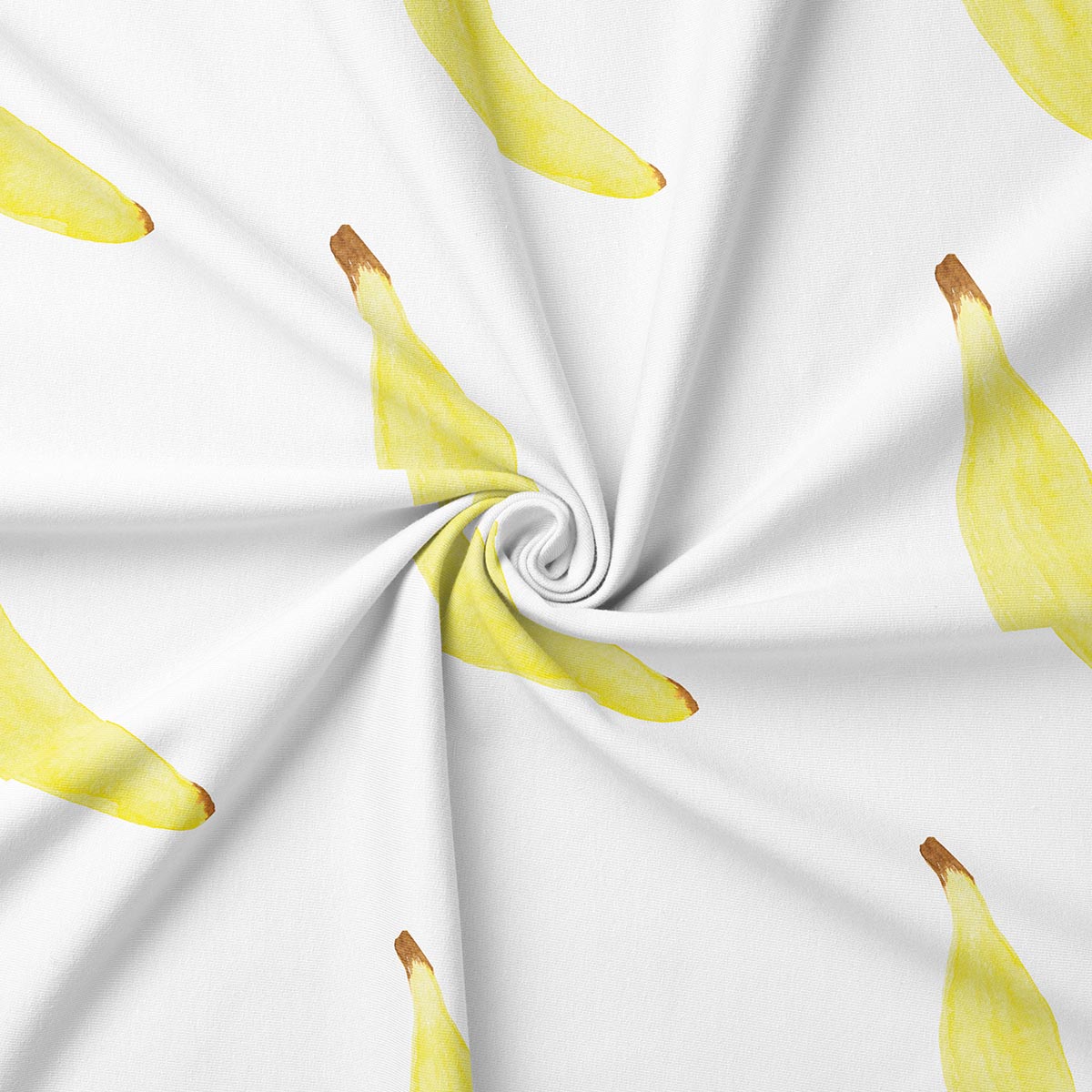 Zbliżenie na tkaninę i szczegóły akwarelowego nadruku bananów