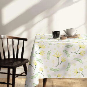 stół udekorowany obrusem z wazonem i deserami, stylizacja codzienna