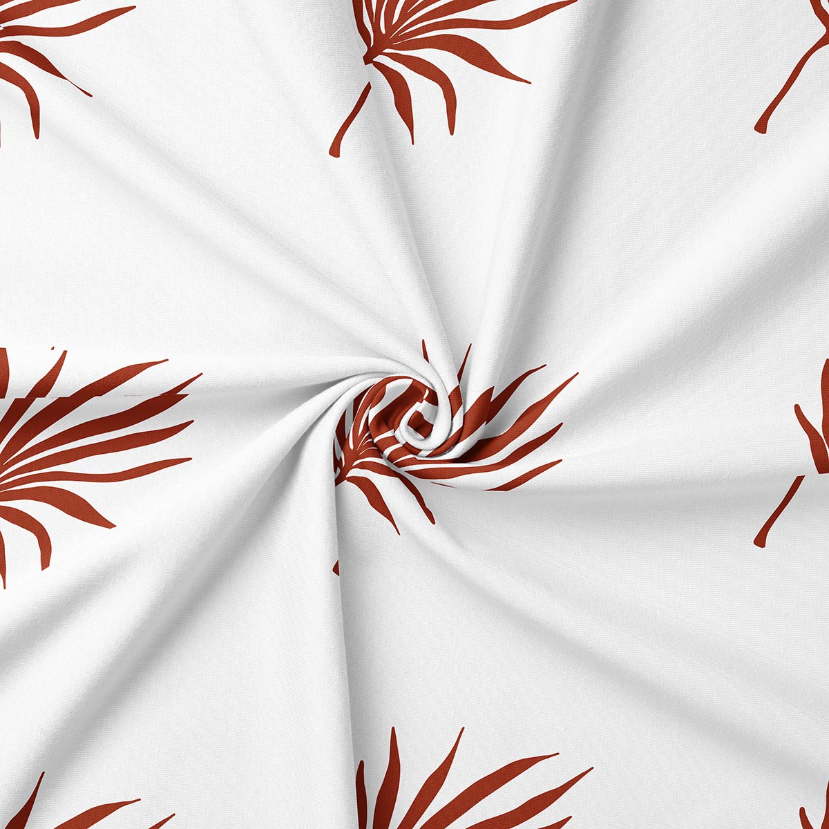 zbliżenie na strukturę tkaniny i szczegóły ceglastego nadruku liścia