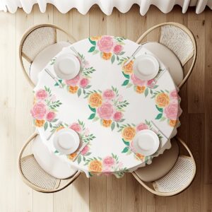 widok z góry na okrągły stół z obrusem i nakryciami, ukazujący rozmieszczenie wzoru