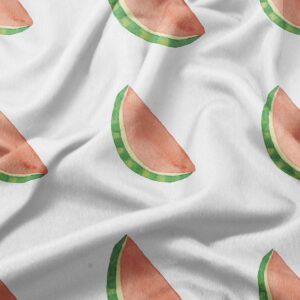 zbliżenie na akwarelowe plasterki arbuza wydrukowane na tkaninie