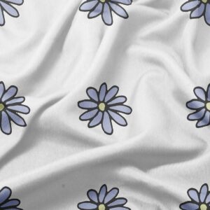 zbliżenie na materiał i nadruk stokrotek ukazujące fakturę tkaniny