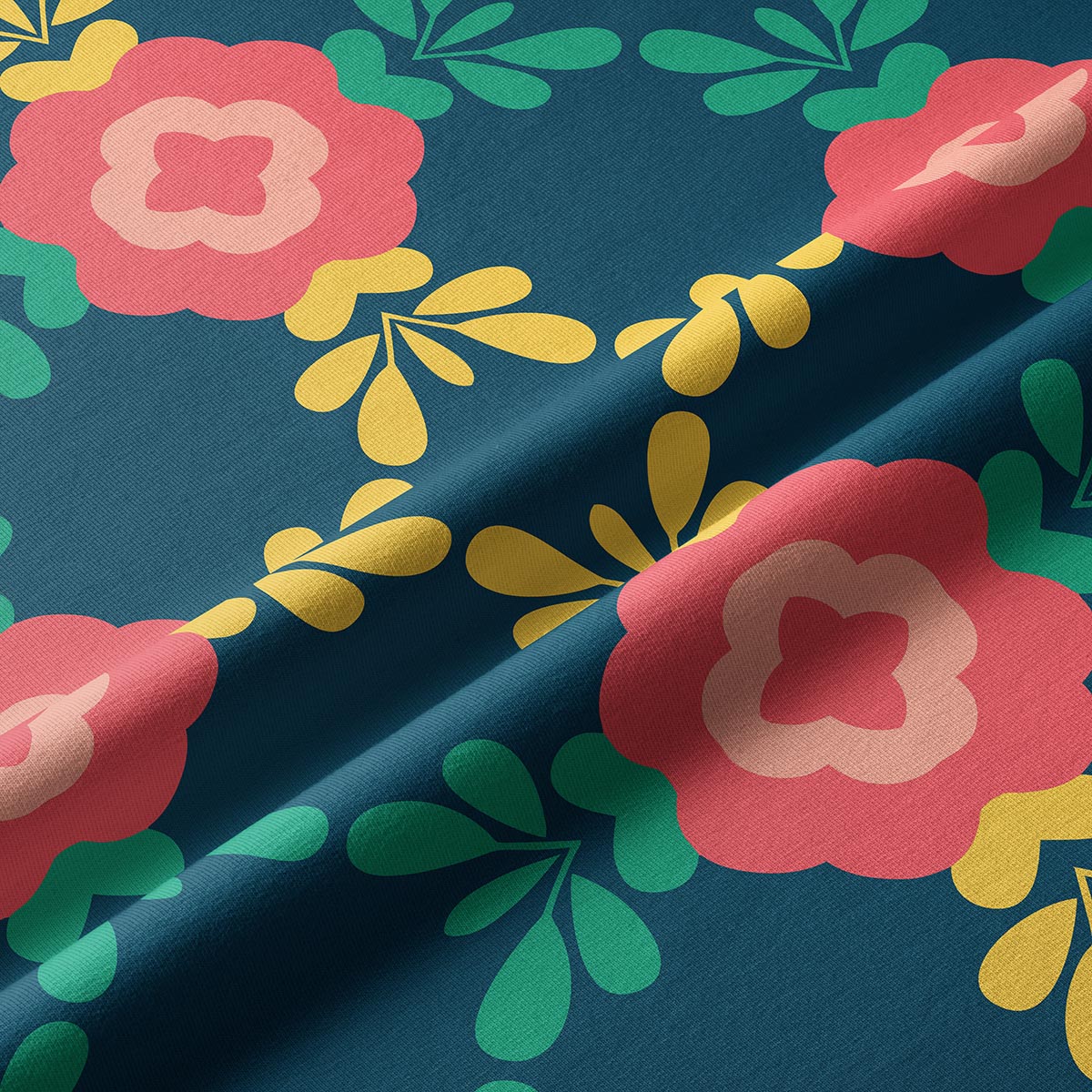 Zbliżenie na fakturę tkaniny z żółtymi i zielonymi akcentami w motywie