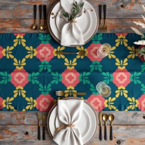 Widok z góry na aranżację stołu z bieżnikiem, talerzami i sztućcami