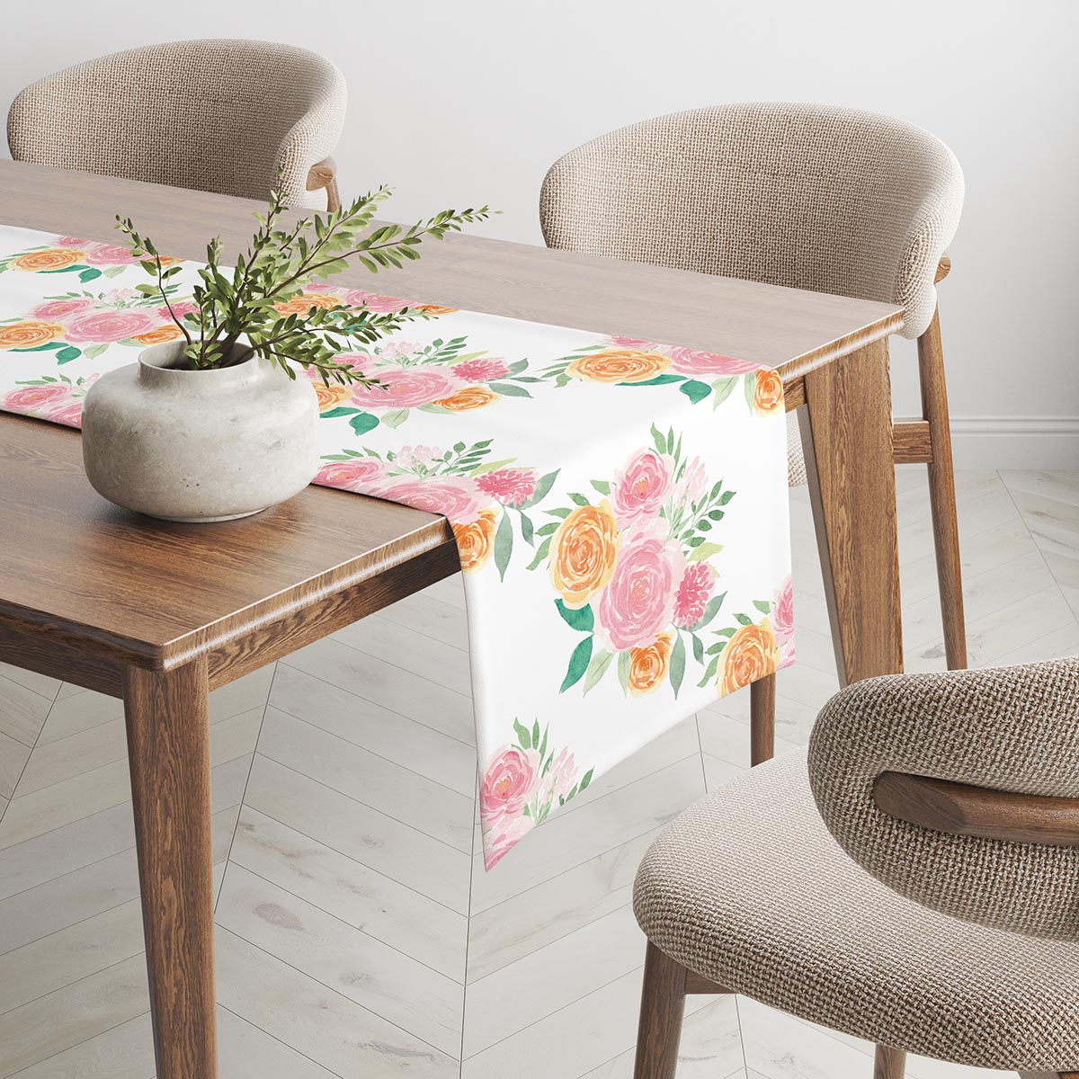 bieżnik z akwarelowym wzorem w nowoczesnym wnętrzu, dekoracyjna stylizacja