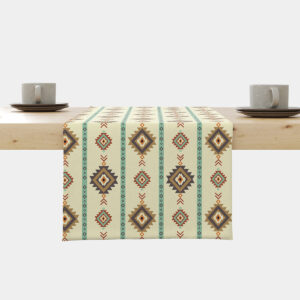 Bieżnik z etnicznymi rombami w pastelowych kolorach na stole, widok główny