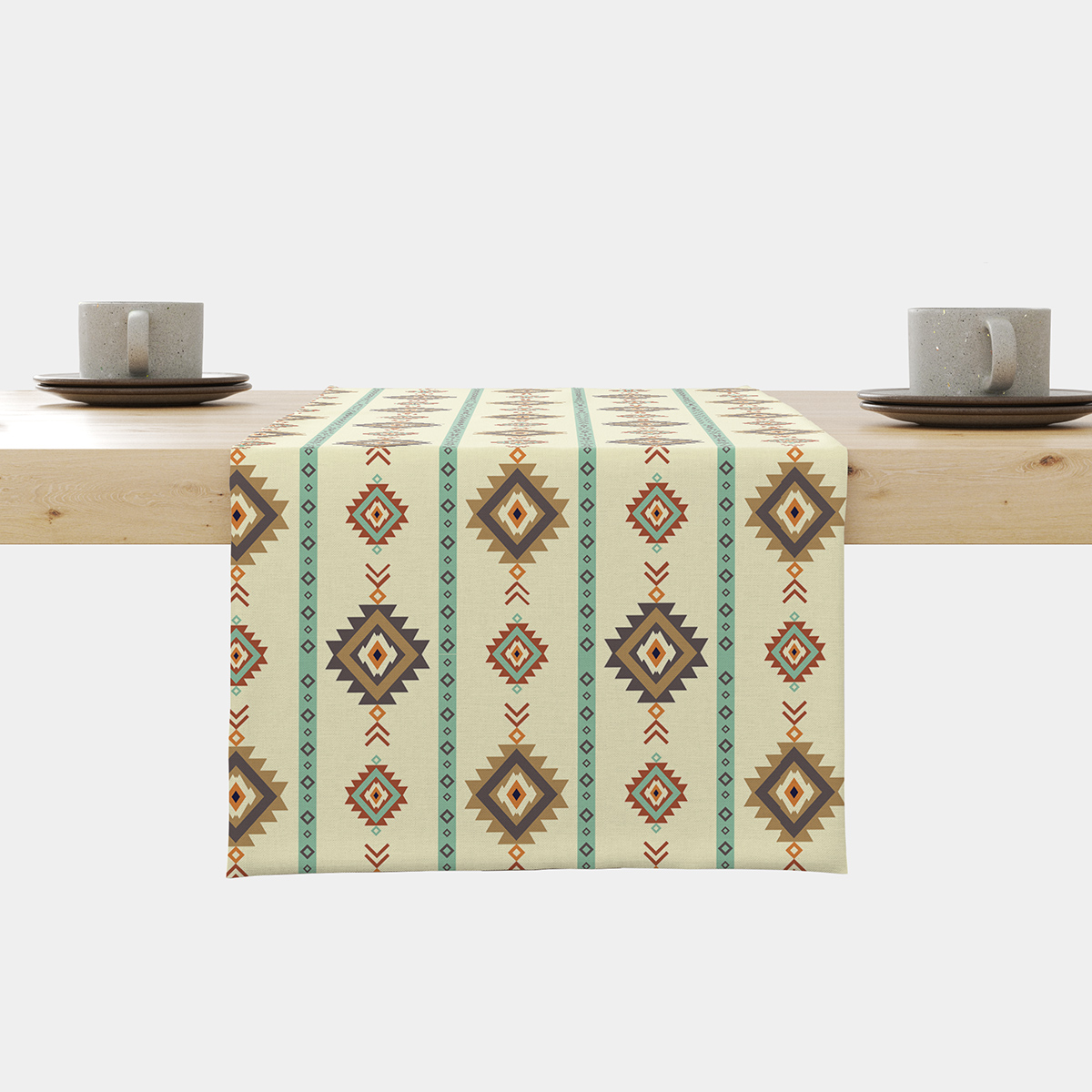Bieżnik z etnicznymi rombami w pastelowych kolorach na stole, widok główny