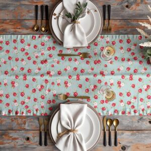 aranżacja stołu z bieżnikiem, talerzami i sztućcami pokazująca dekoracyjny efekt