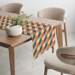 bieżnik na stole w nowoczesnym wnętrzu, widok boczny pokazujący układ wzoru