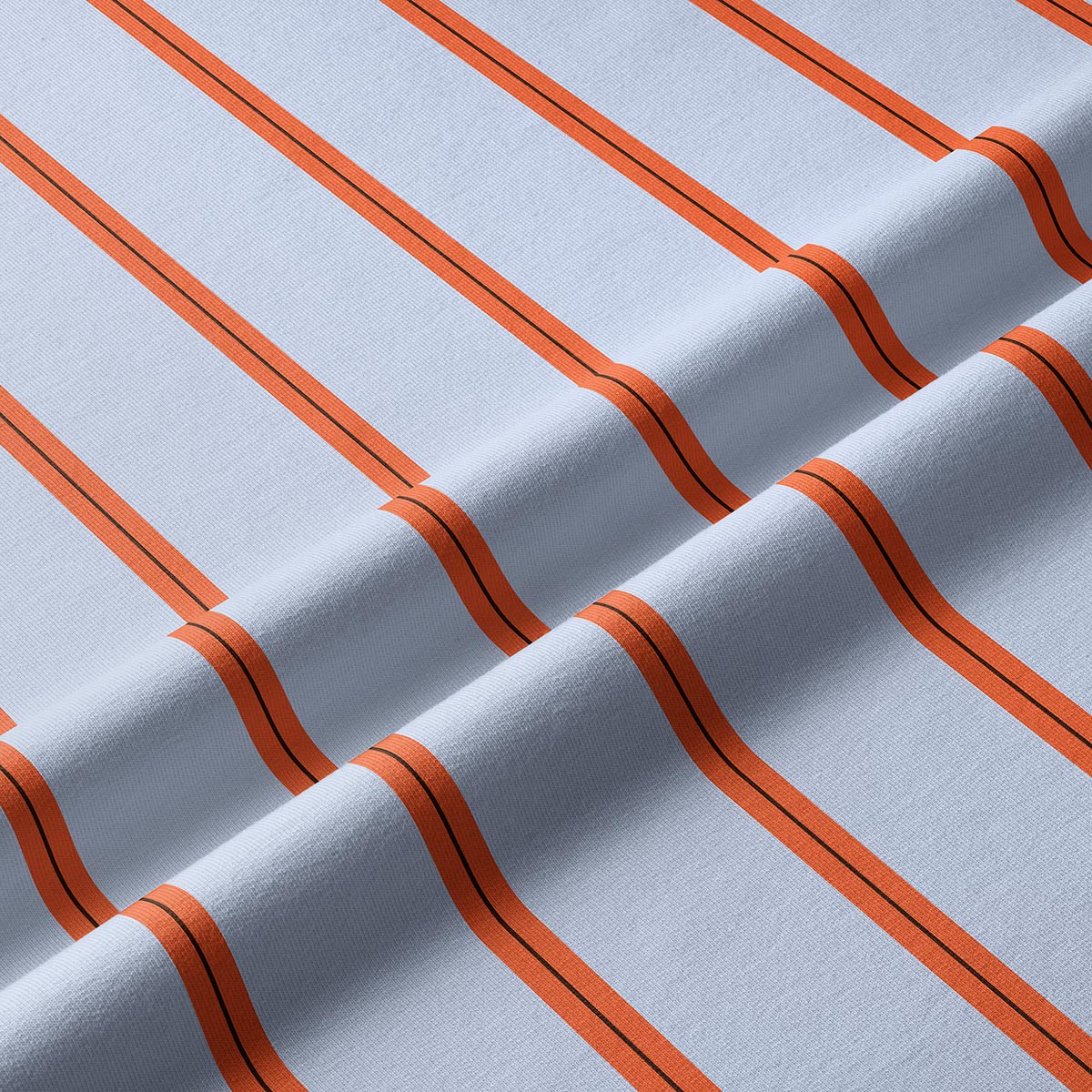 Zbliżenie na tkaninę bieżnika z widocznym splotem i kontrastującymi pomarańczowymi pasami