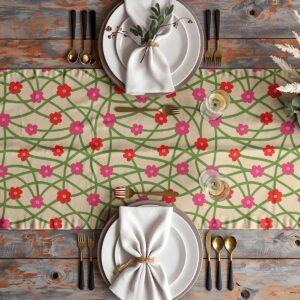 Aranżacja stołu z bieżnikiem, talerzami i sztućcami pokazująca dekoracyjny efekt