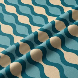 Zbliżenie na strukturę tkaniny i kremowo-morskie fale, detal wzoru