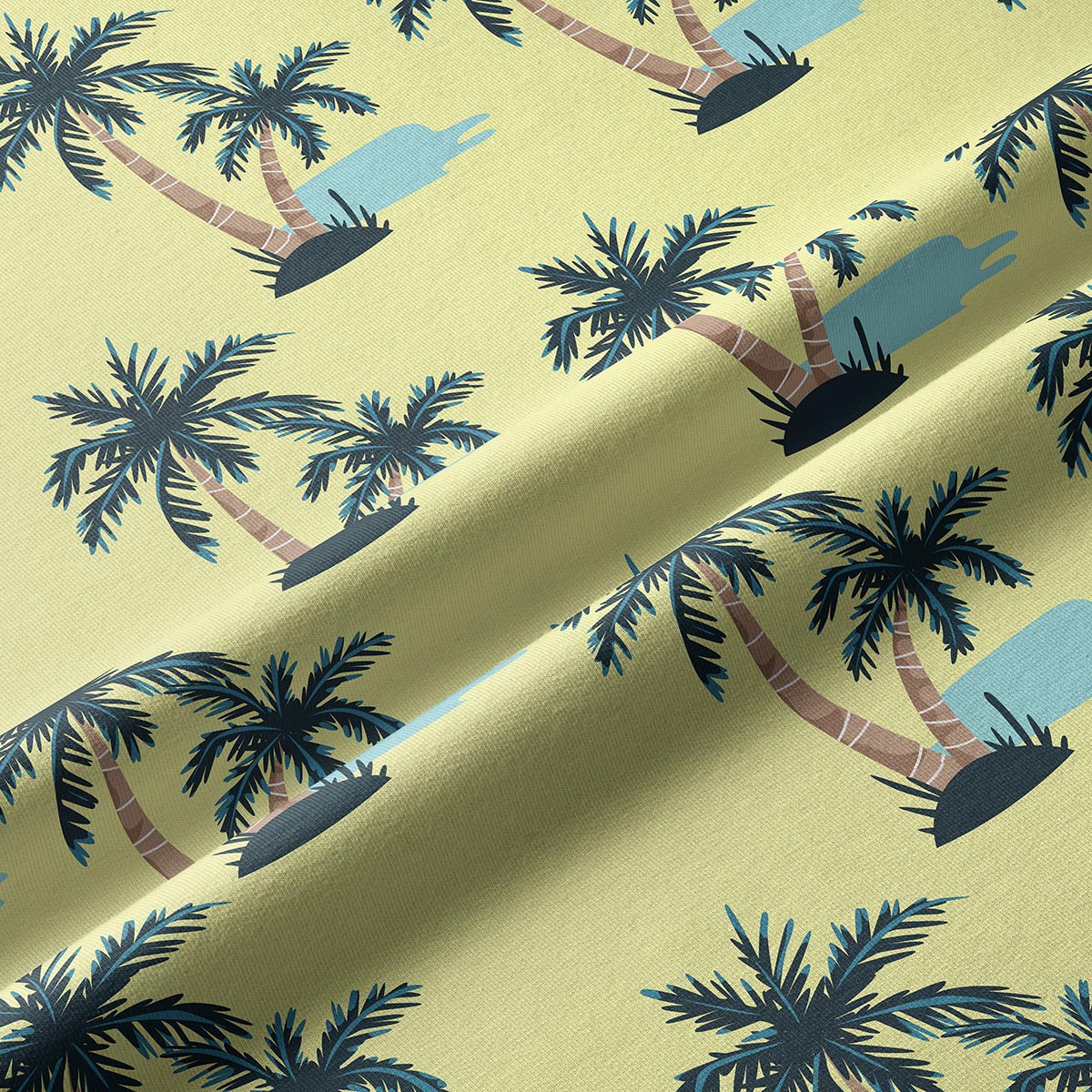 Zbliżenie na tkaninę bieżnika pokazujące detal palmy i fakturę materiału