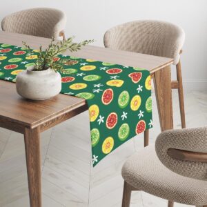 Perspektywa boczna bieżnika z motywem zielonych, żółtych i pomarańczowych plasterków cytrusów