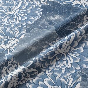 Zbliżenie na tkaninę i szczegóły nadruku chryzantem pokazujące fakturę i linie wzoru