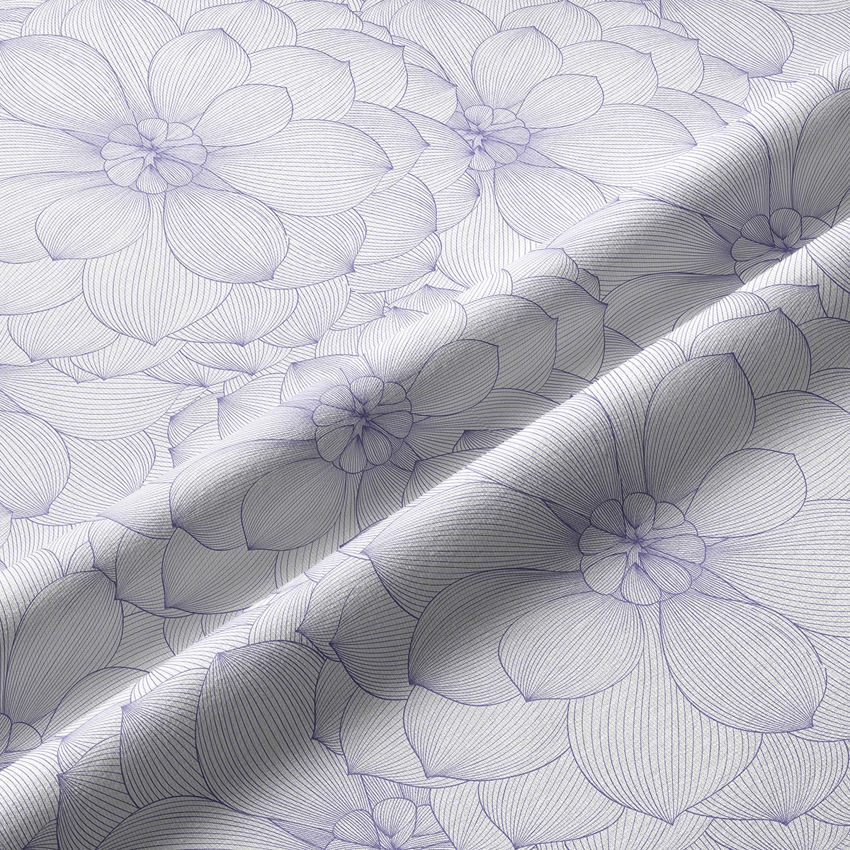 Zbliżenie na tkaninę bieżnika ukazujące rysunkowy wzór dużych kwiatów i precyzyjne linie