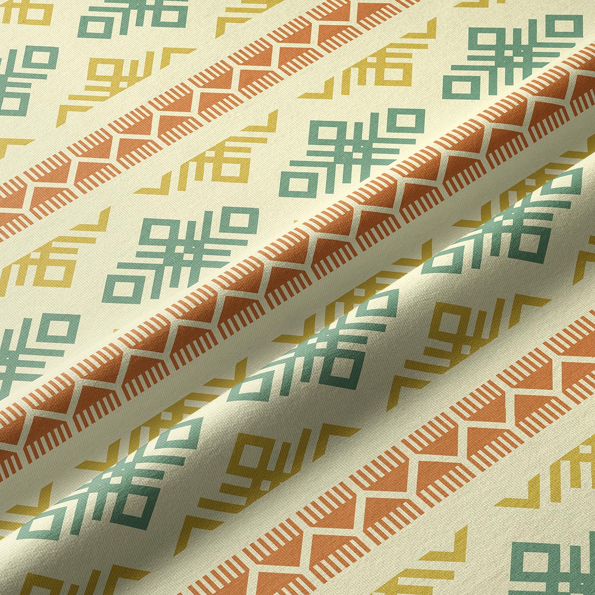 Zbliżenie na fakturę tkaniny i szczegóły pasów oraz geometrycznych motywów