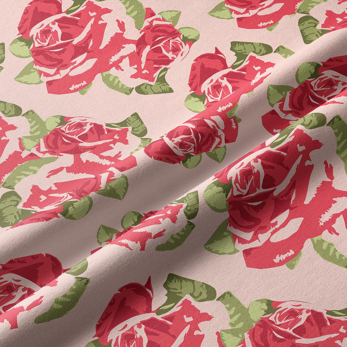 Zbliżenie na strukturę tkaniny i detal nadruku z różami