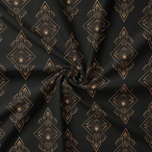 Zbliżenie na tkaninę z eleganckim złotym ornamentem art deco