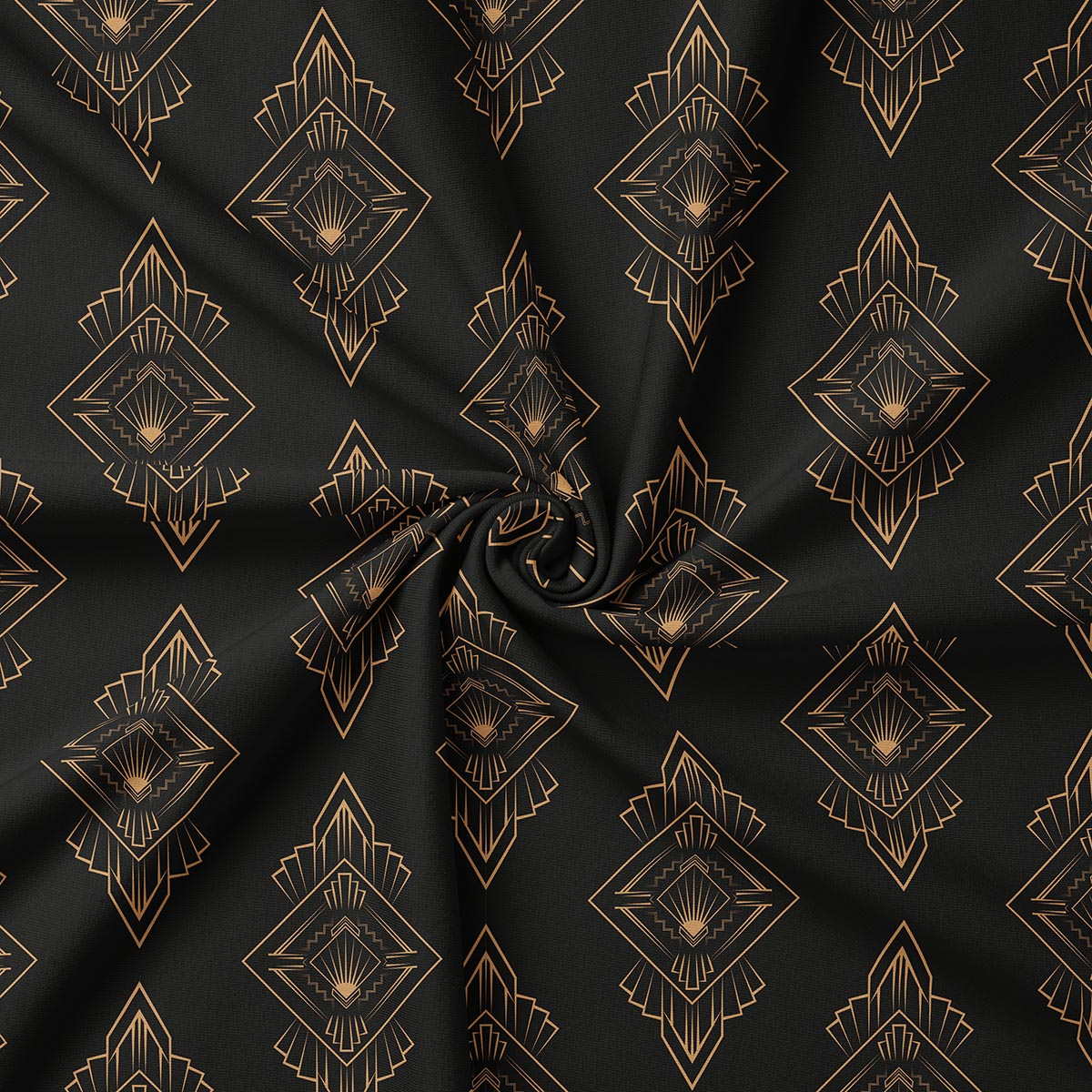 Zbliżenie na tkaninę z eleganckim złotym ornamentem art deco