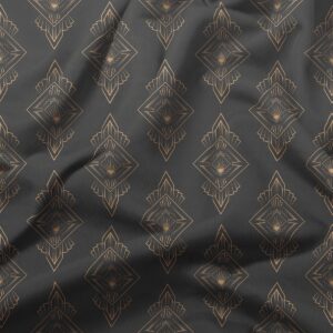 detal powtarzającego się wzoru art deco w złotym odcieniu na ciemnej tkaninie