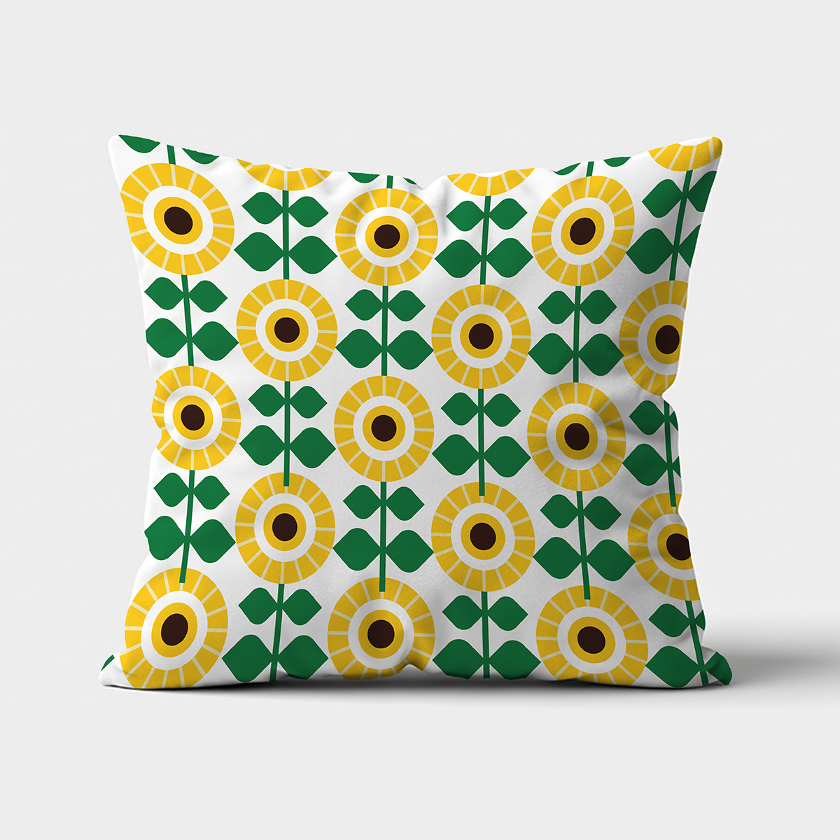 Front poduszki z geometrycznym wzorem słoneczników na białym tle